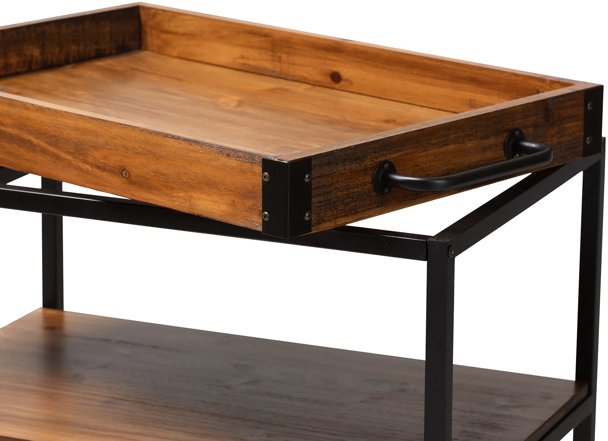 153-9040-RCW Capri Rustic Oak and Black Finished Metal Bar Cart-6