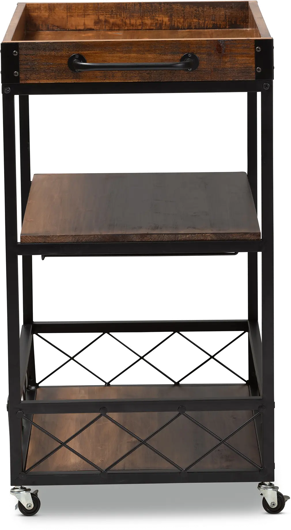 153-9040-RCW Capri Rustic Oak and Black Finished Metal Bar Cart-7