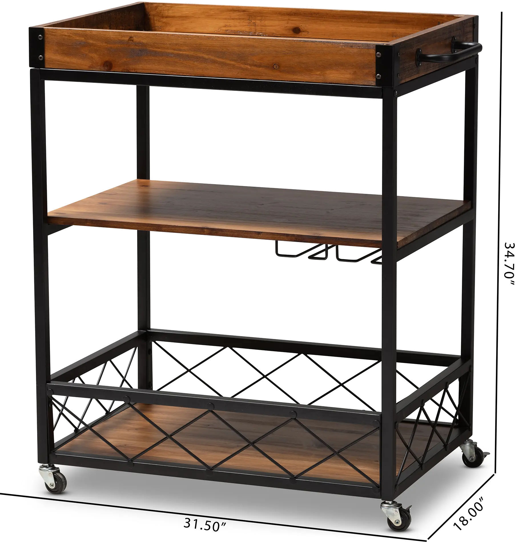 153-9040-RCW Capri Rustic Oak and Black Finished Metal Bar Cart-9