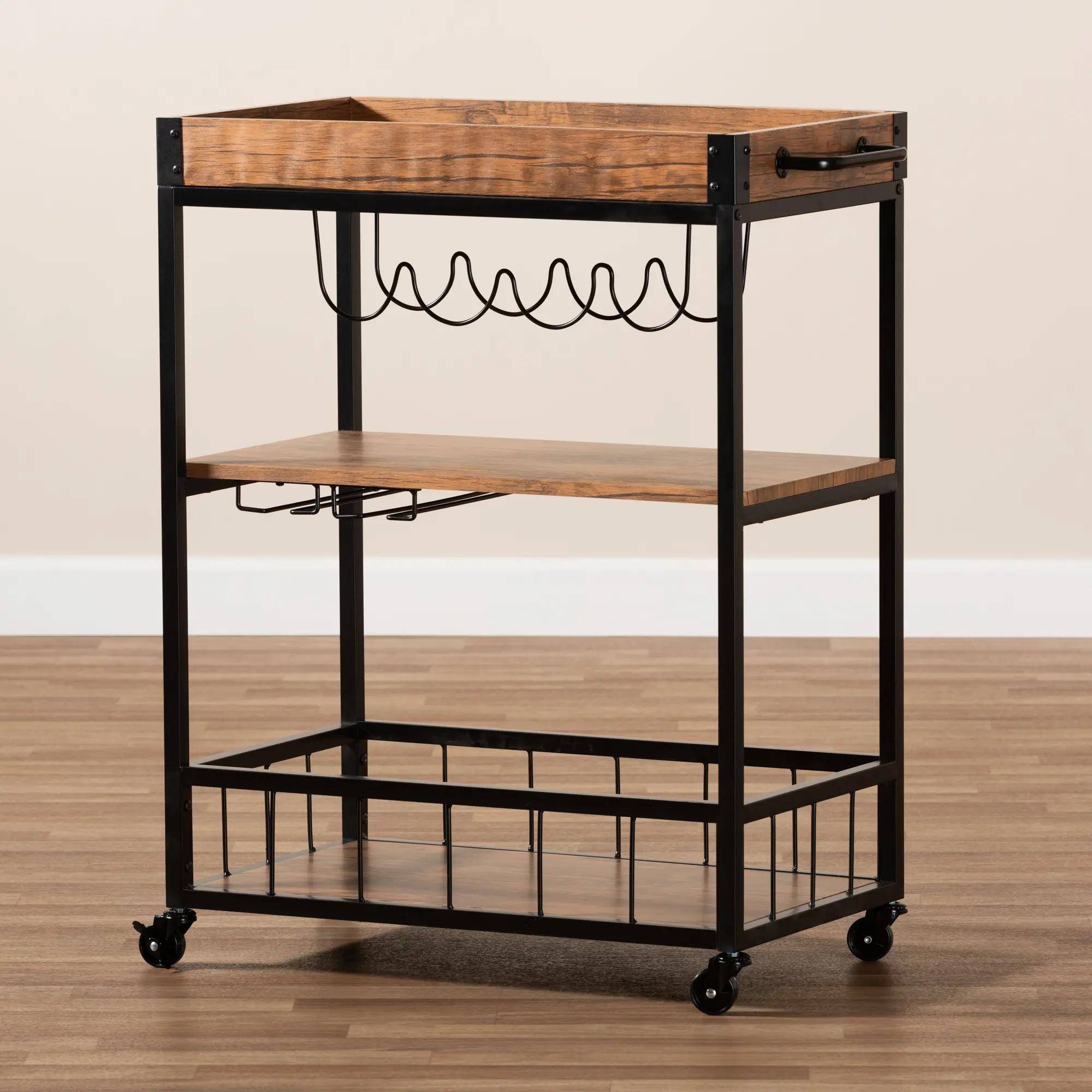 153-9039-RCW Cerne Rustic Oak and Black Metal Bar Cart-3