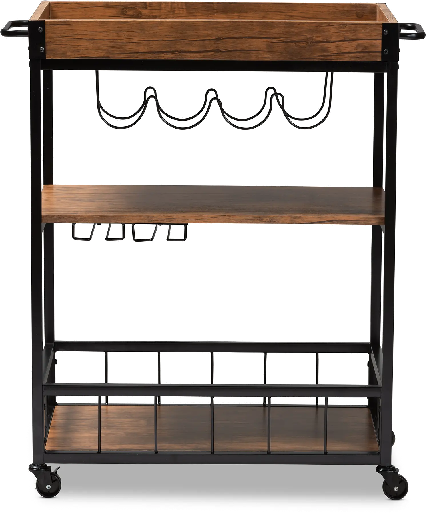 153-9039-RCW Cerne Rustic Oak and Black Metal Bar Cart-1