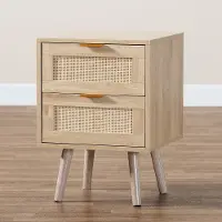 176-11249-RCW Baird Light Brown Wood and Rattan 2-Drawer Nightstand