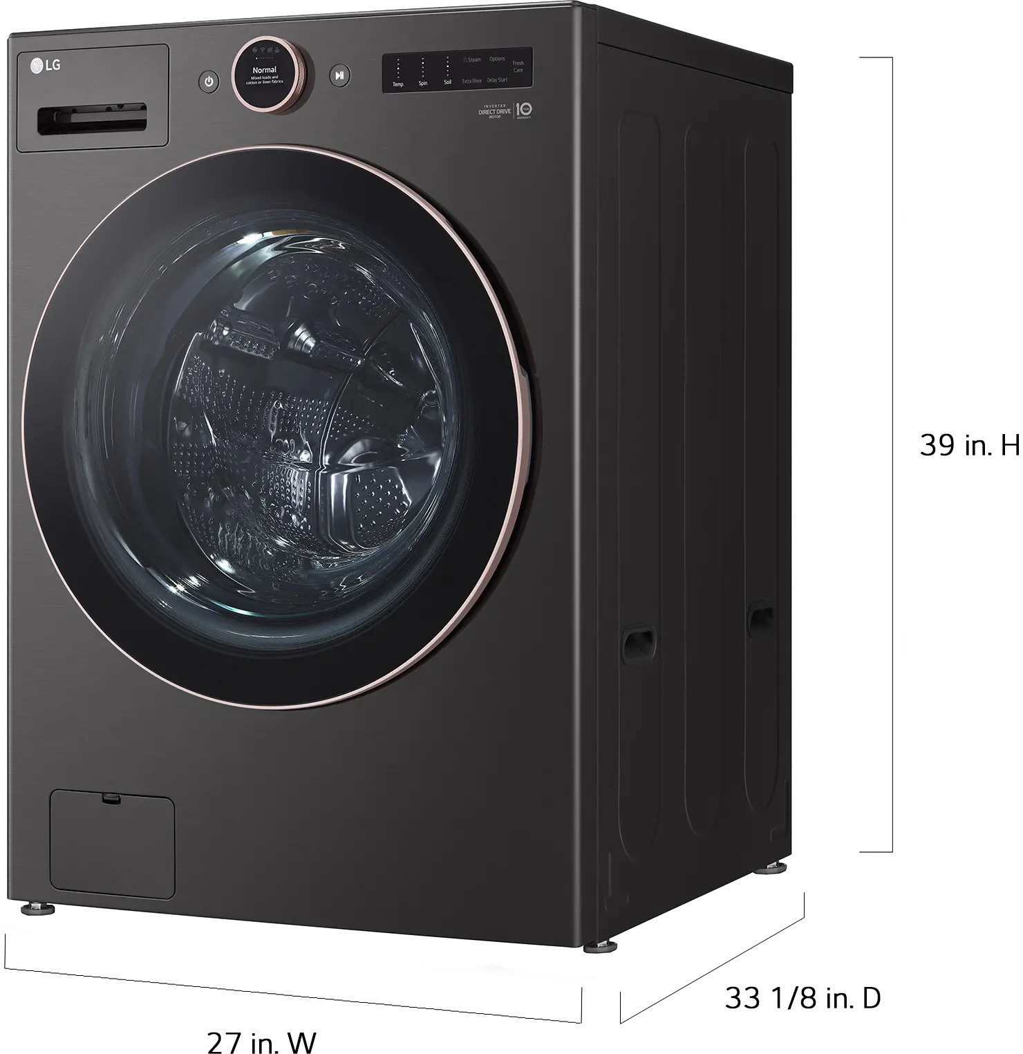 WM6500HBA LG 5 cu ft Front Load Washer - Black Steel 6500B-1
