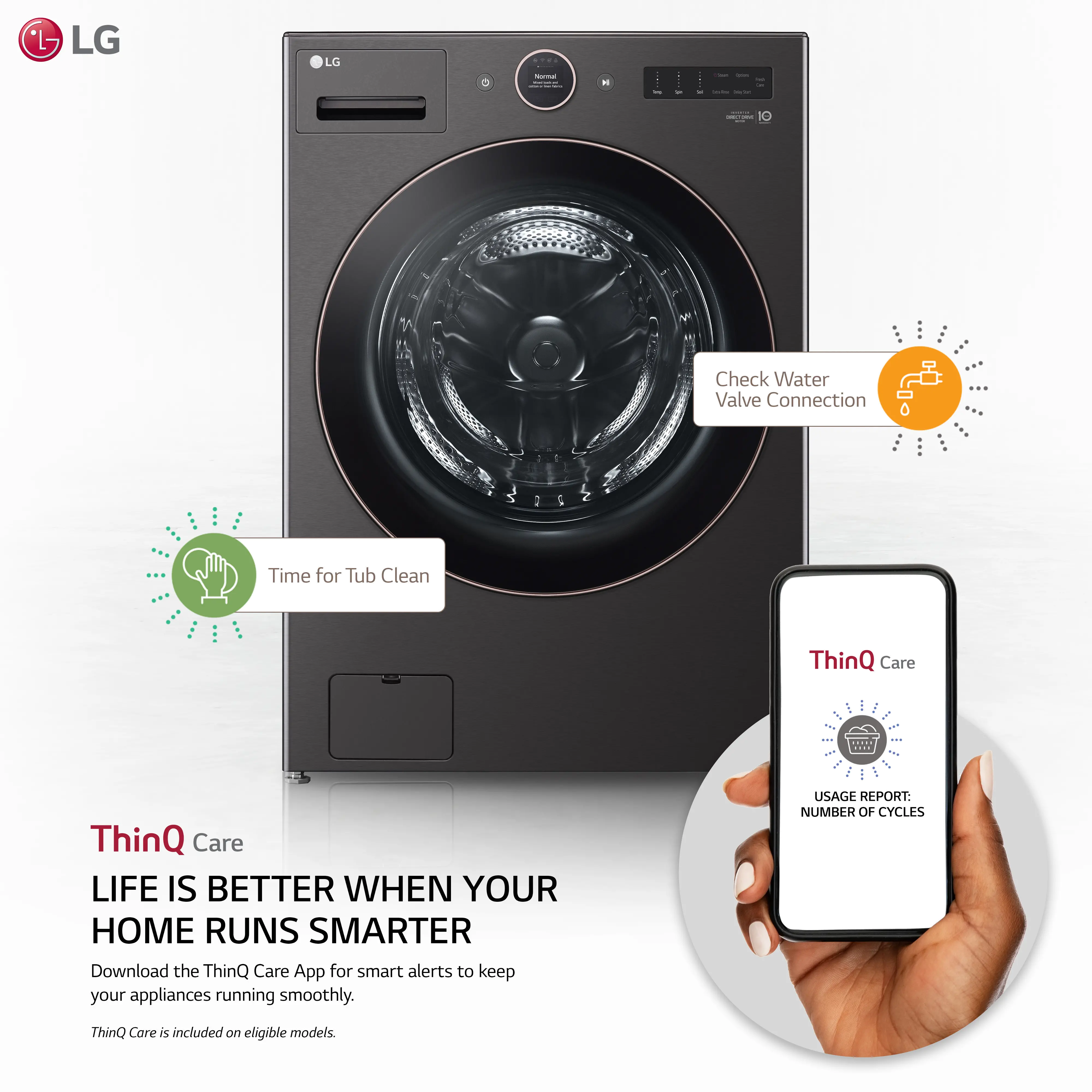 WM6500HBA LG 5 cu ft Front Load Washer - Black Steel 6500B-4