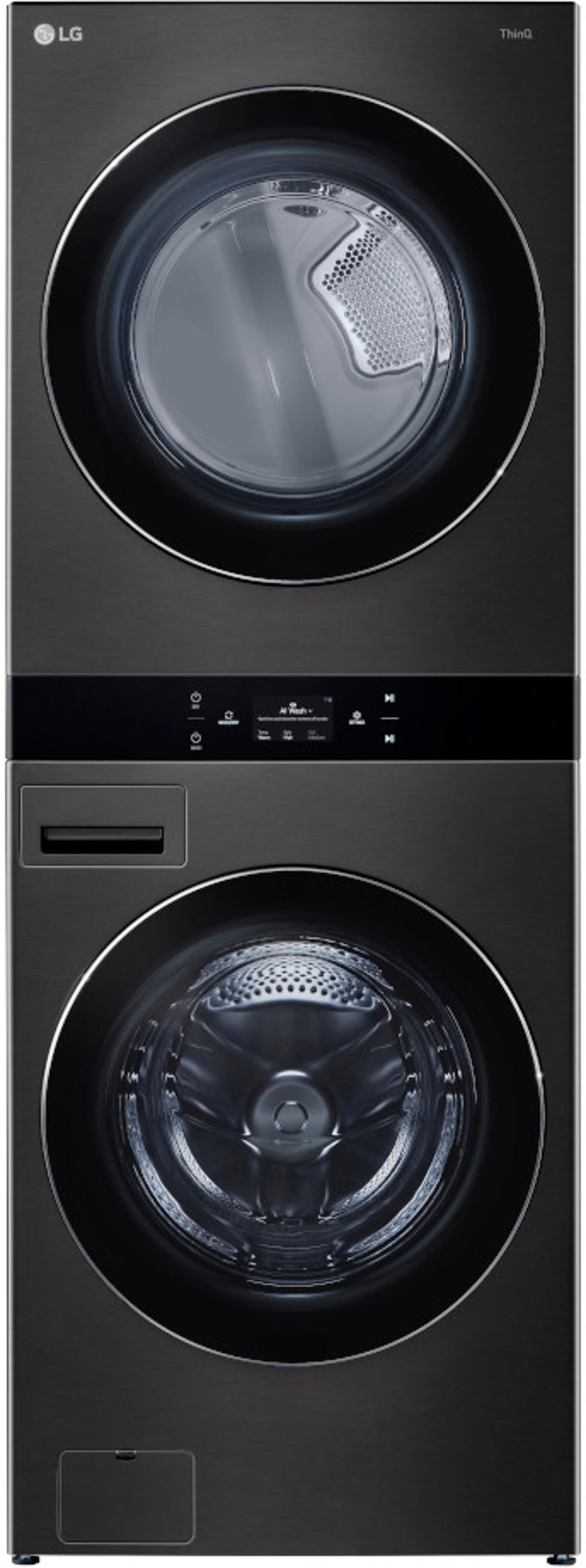 LG Single Unit Electric Front Load Wash Tower - Black Steel