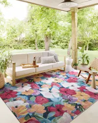 BOT-02NAVY/MULTI-5X7 Botanical 5 x 8 Floral Navy Multicolor Outdoor Rug