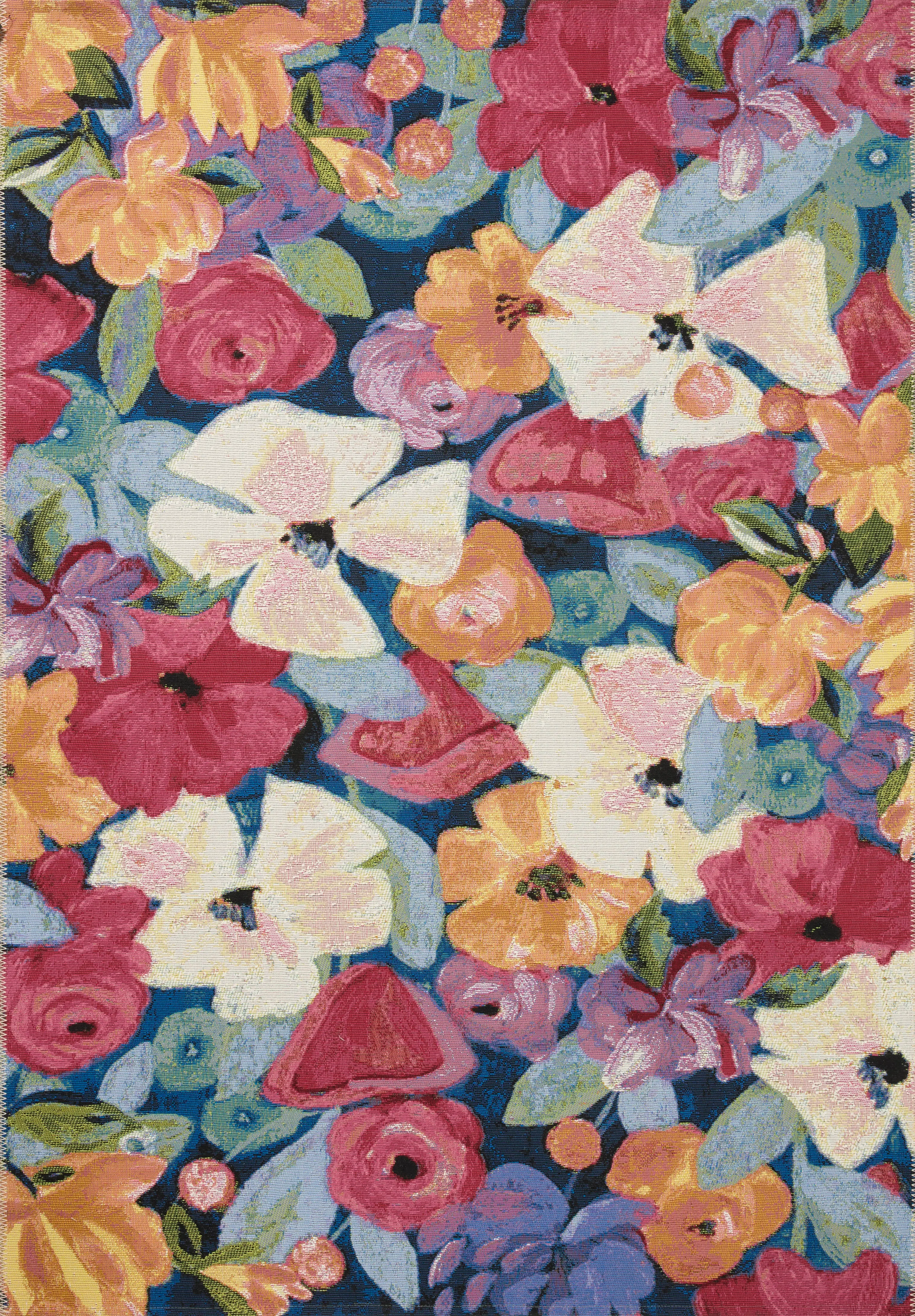 BOT-02NAVY/MULTI7X11 Botanical 8 x 11 Floral Navy Multicolor Outdoor Rug-1