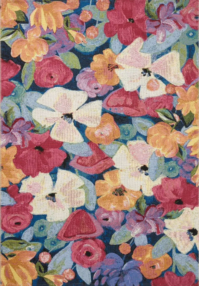 Botanical 8 x 11 Floral Navy Multicolor Outdoor Rug