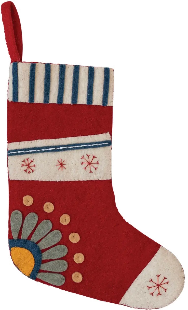 XS4352/SNOW-STOCKING Handmade Red Stocking With Snowflakes-1