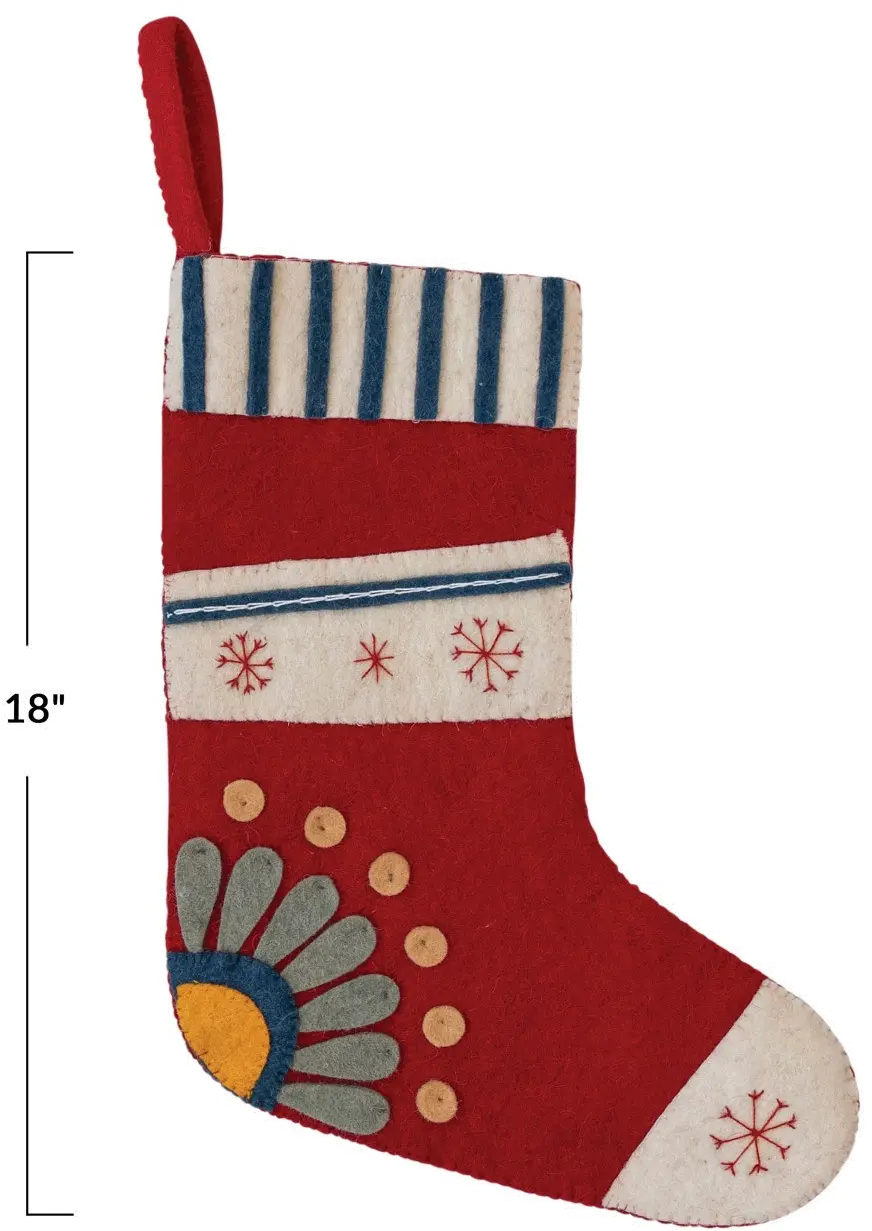 XS4352/SNOW-STOCKING Handmade Red Stocking With Snowflakes-3