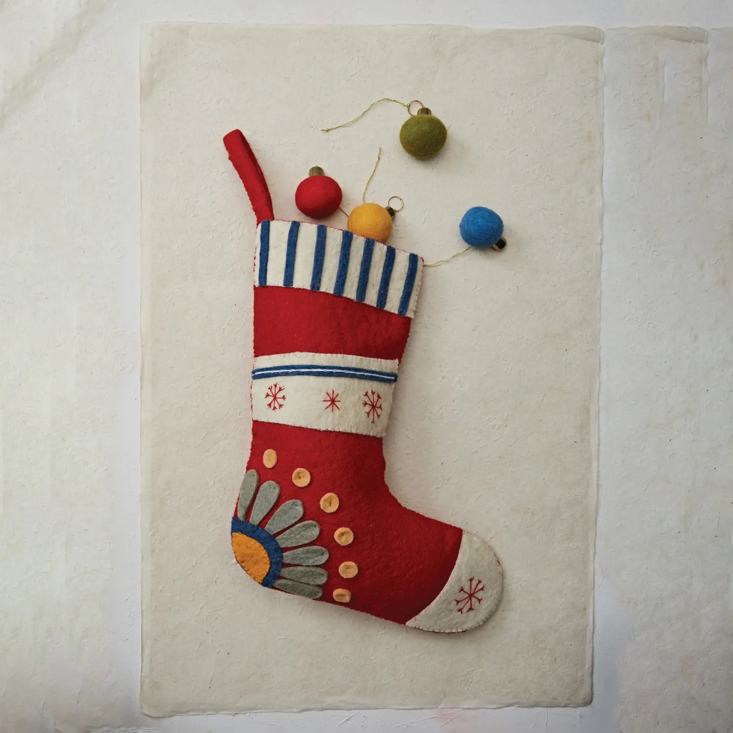 XS4352/SNOW-STOCKING Handmade Red Stocking With Snowflakes-2