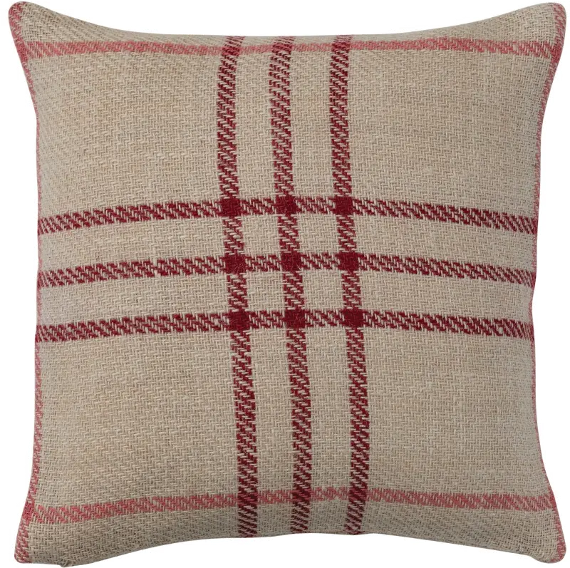 18 Inch Jute Natural, Red and Pink Pillow