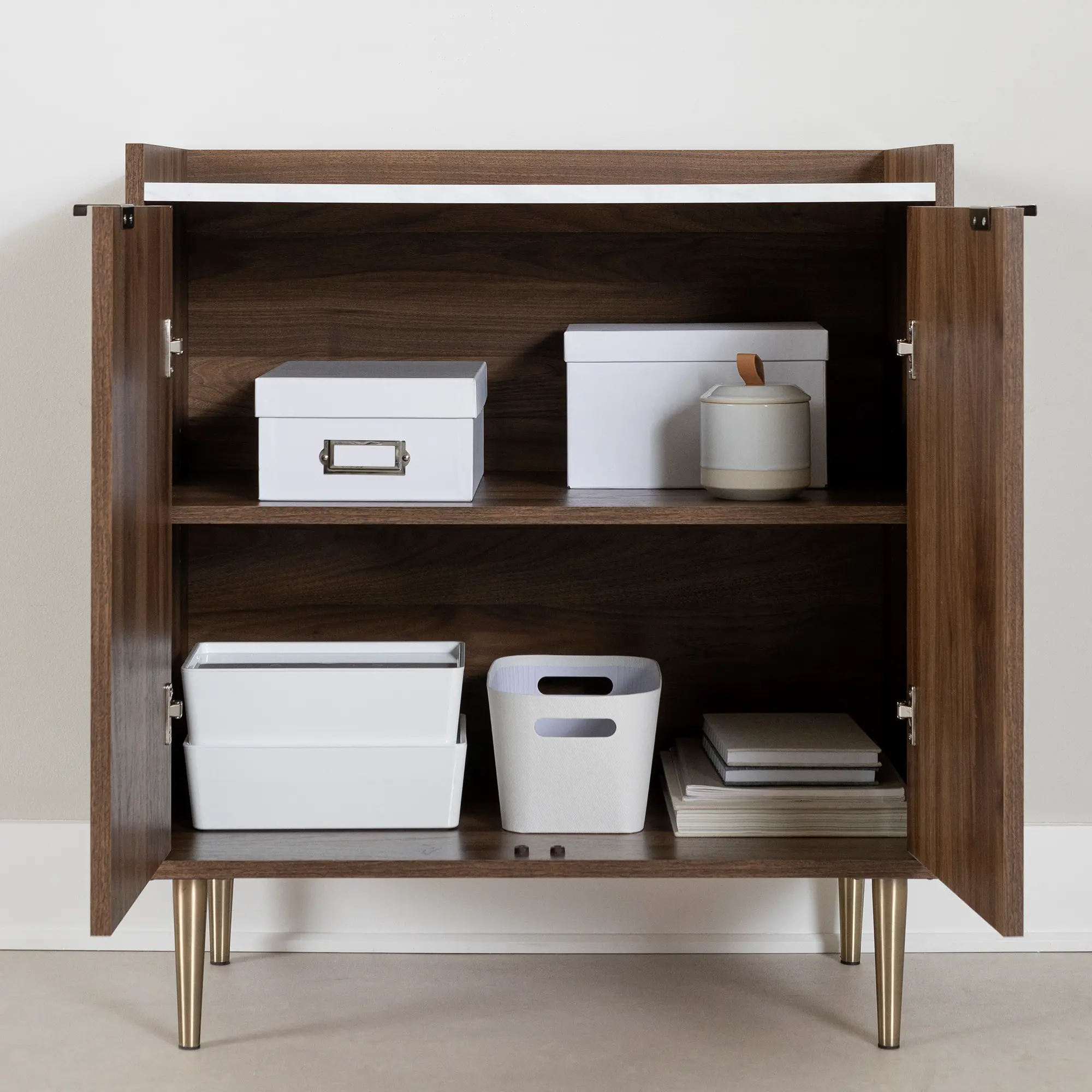 14465 Maliza Walnut and White Storage Cabinet-4