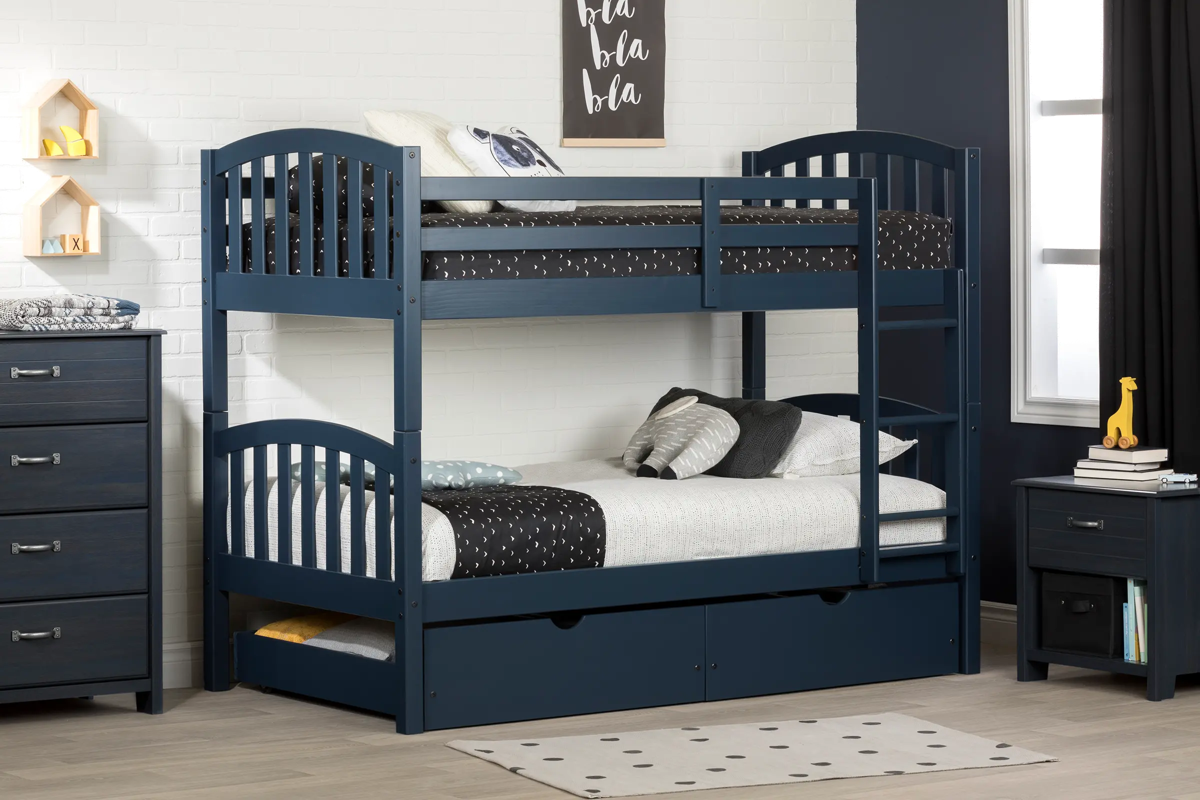 12729 Asten Navy Blue Twin Bunk Beds with Storage Drawers-2