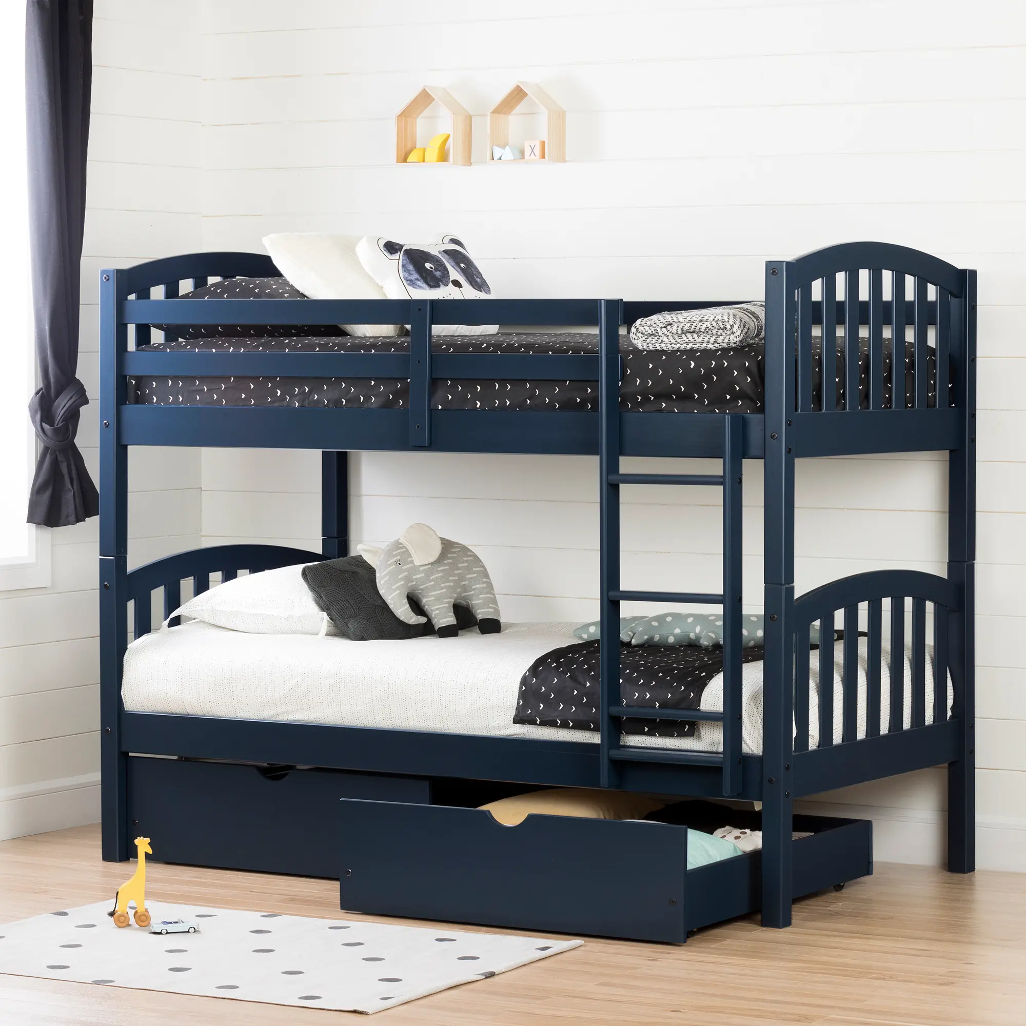 12729 Asten Navy Blue Twin Bunk Beds with Storage Drawers-3