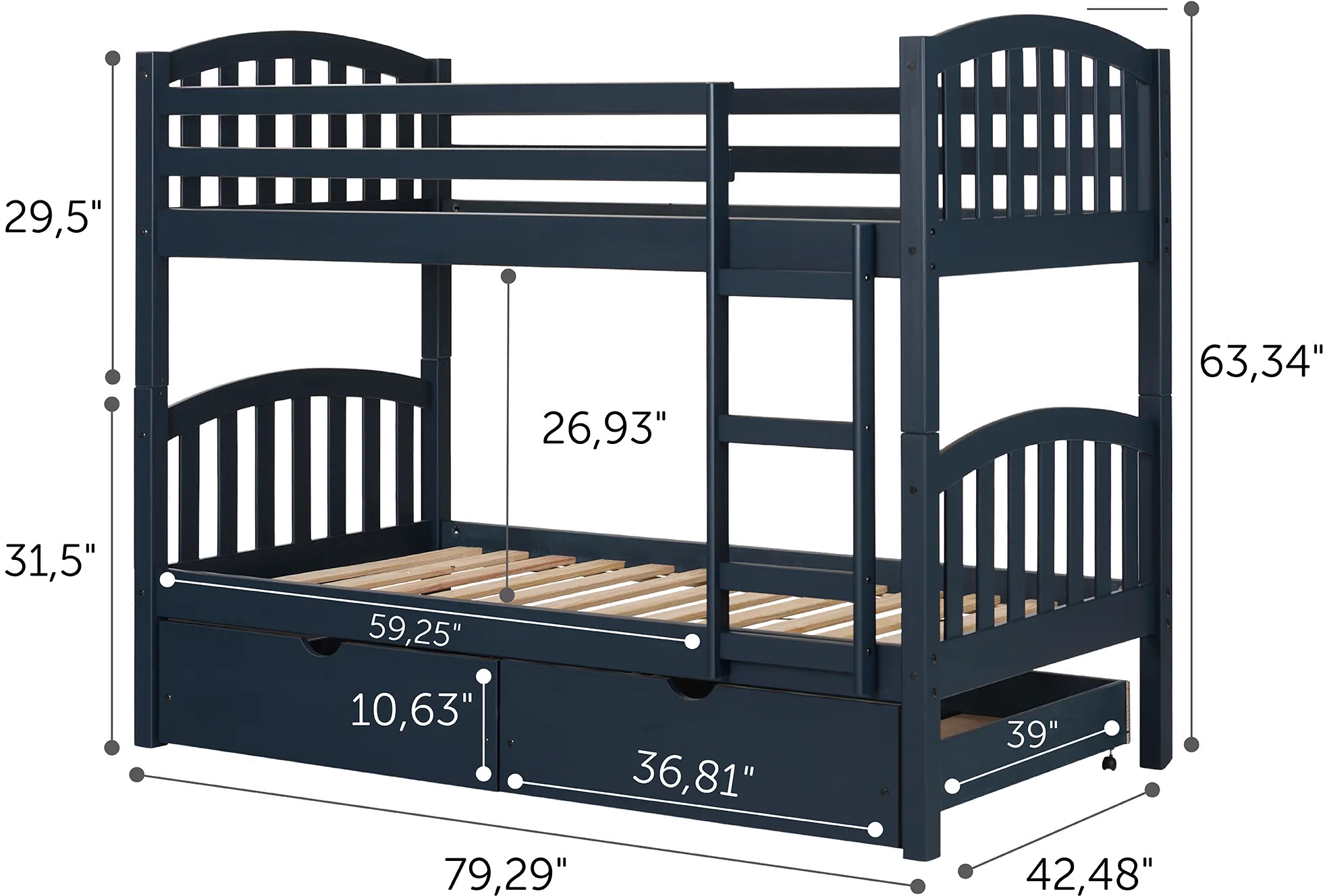 12729 Asten Navy Blue Twin Bunk Beds with Storage Drawers-8