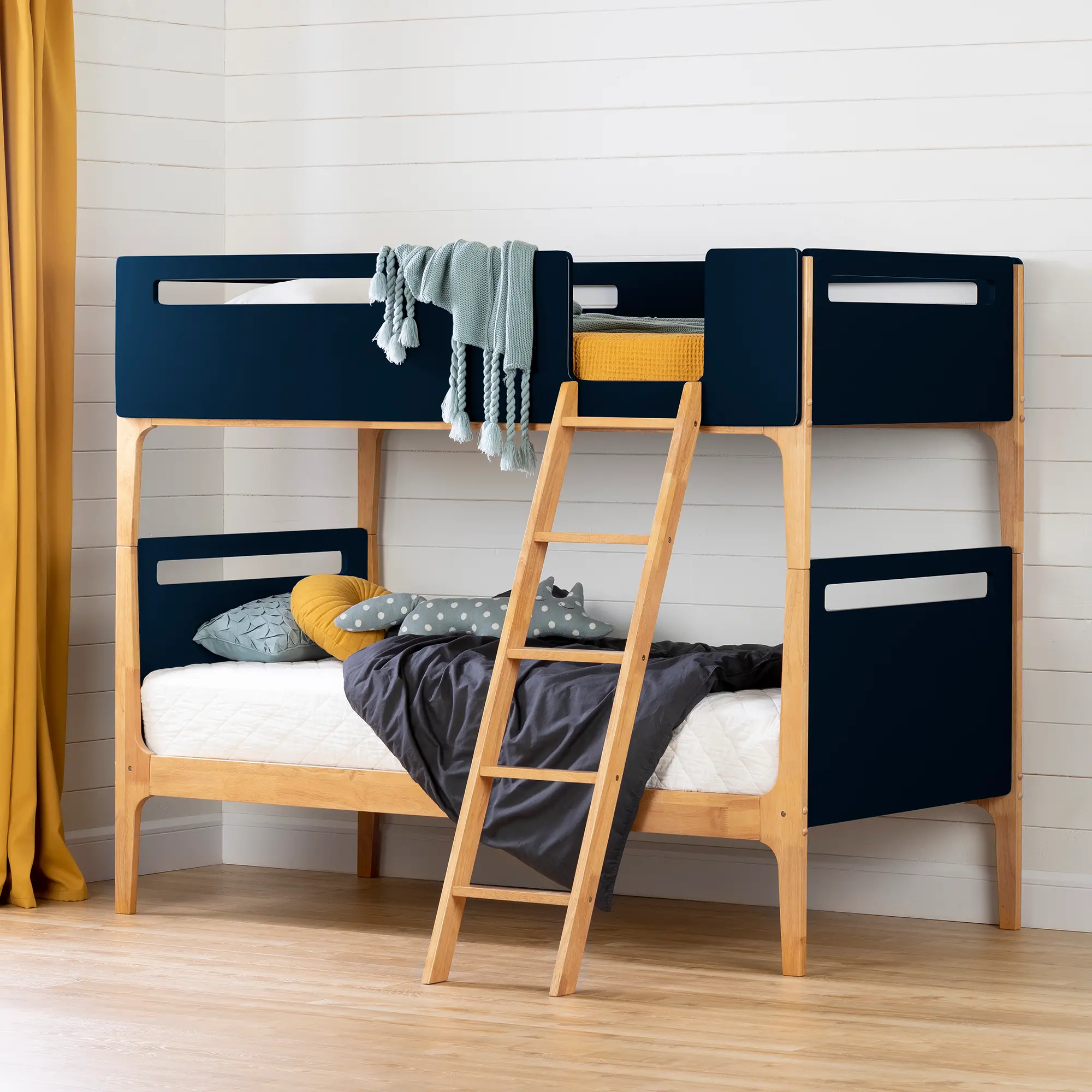 13933 Bebble Natural and Navy Blue Twin Bunk Bed-2