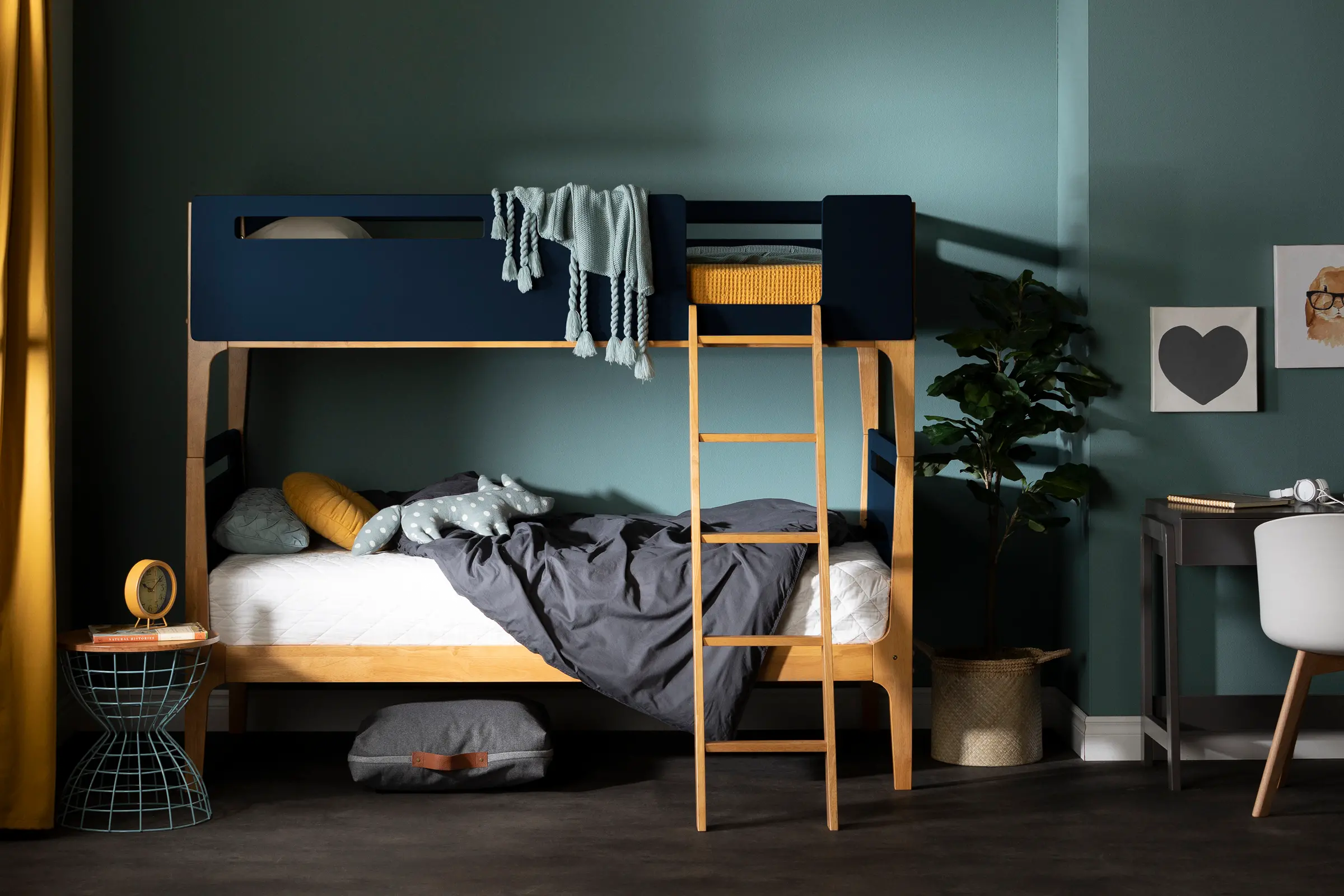 13933 Bebble Natural and Navy Blue Twin Bunk Bed-3