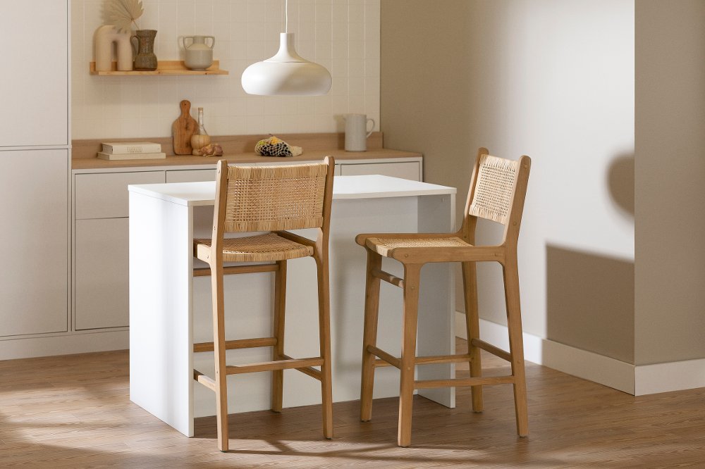 Balka Light Brown & Rattan Bar Stools Set of 2