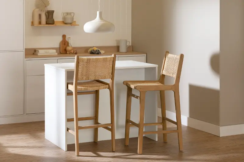 Balka Light Brown & Rattan Bar Stools, Set of 2