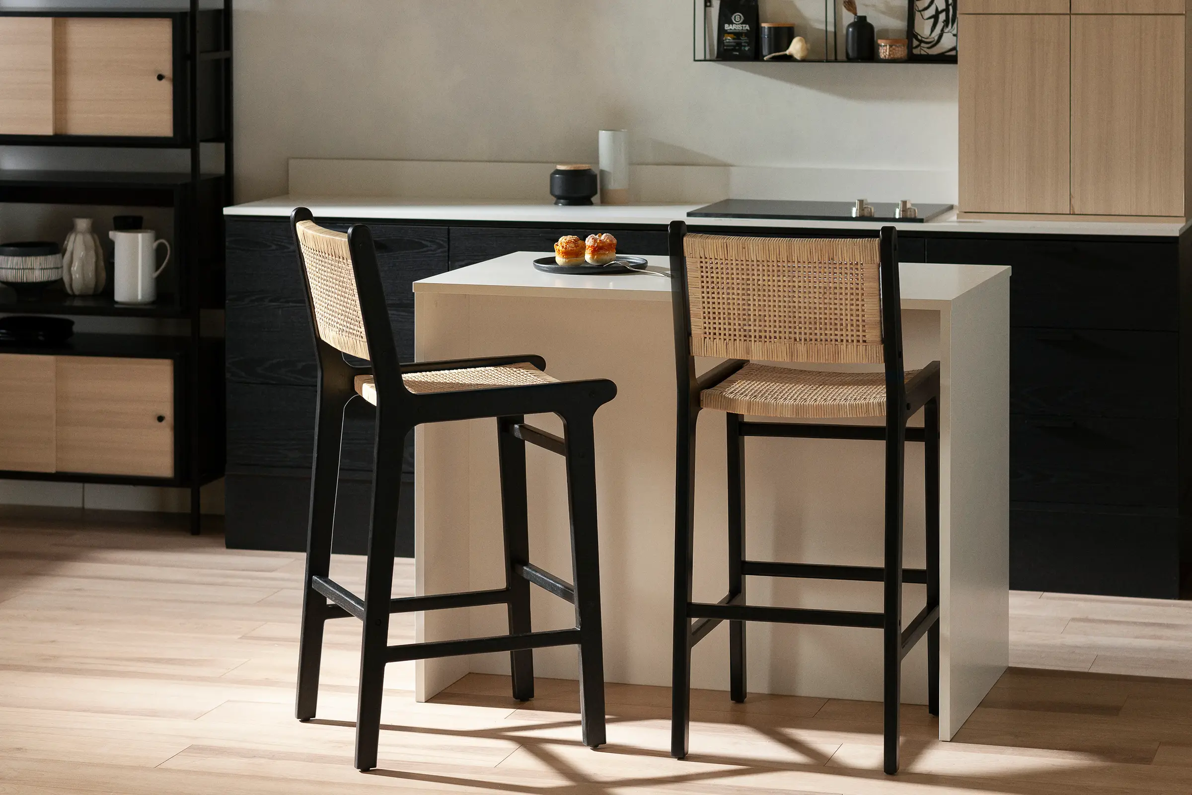 14686 Balka Black & Rattan Bar Stools, Set of 2-2