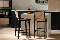 14686 Balka Black & Rattan Bar Stools, Set of 2