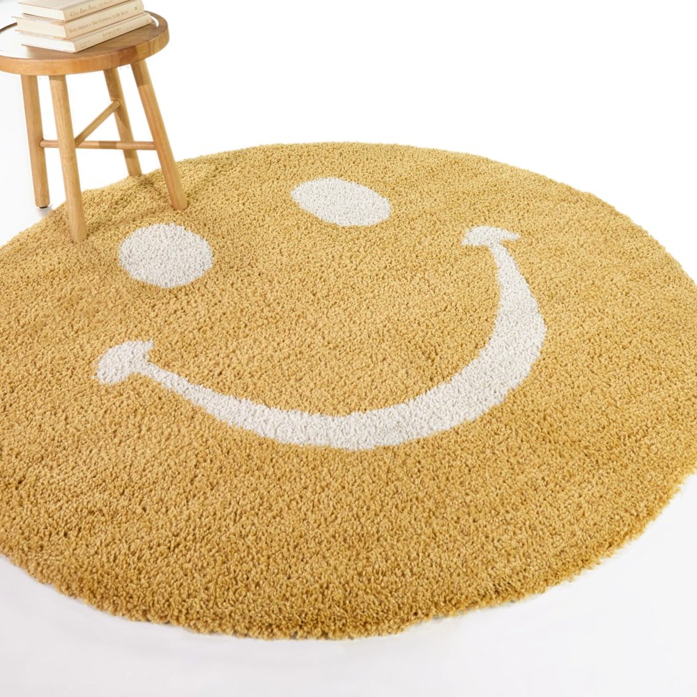 Mod-Tod Round Smiley Kids Shag Area Rug