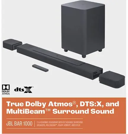 JBLBAR1000PROBLKAM JBL Bar 1000 Powered 7.1.4-Channel Sound Bar System With Detachable Surround Speakers and Subwoofer-3