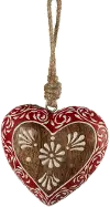 Red and White Wood Flower Heart Ornament