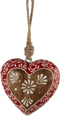 Red and White Wood Flower Heart Ornament