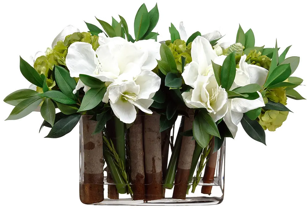Faux White Amaryllis and Hydrangea Arrangement-1