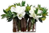 Faux White Amaryllis and Hydrangea Arrangement