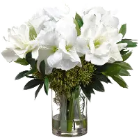 17 Inch Faux White Amaryllis and Sedum Arrangement