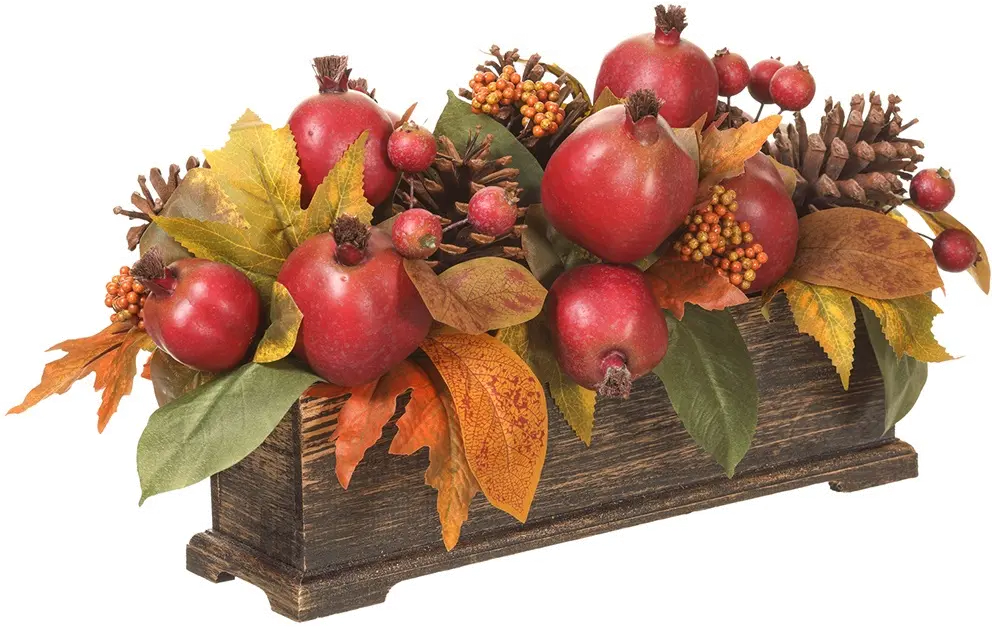 11 Inch Rectangular Pomegranate, Berry, Cone Wooden Box-1
