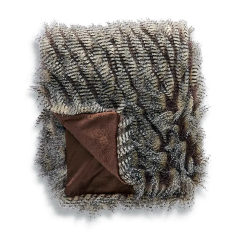 Gray Three-Tone Faux Fur Throw Blanket