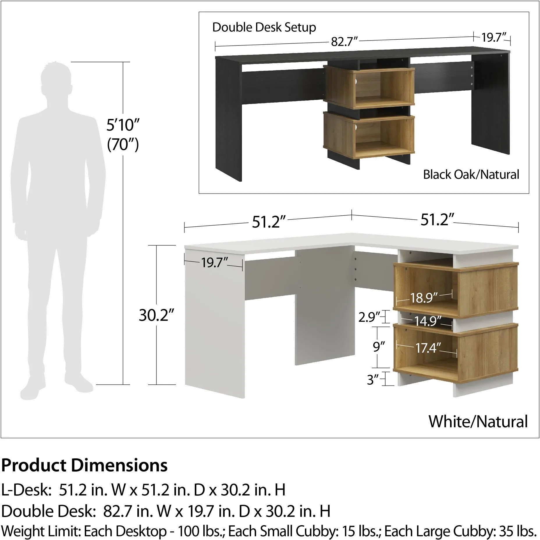 Nelson White & Natural Oak 2 Way Desk-7