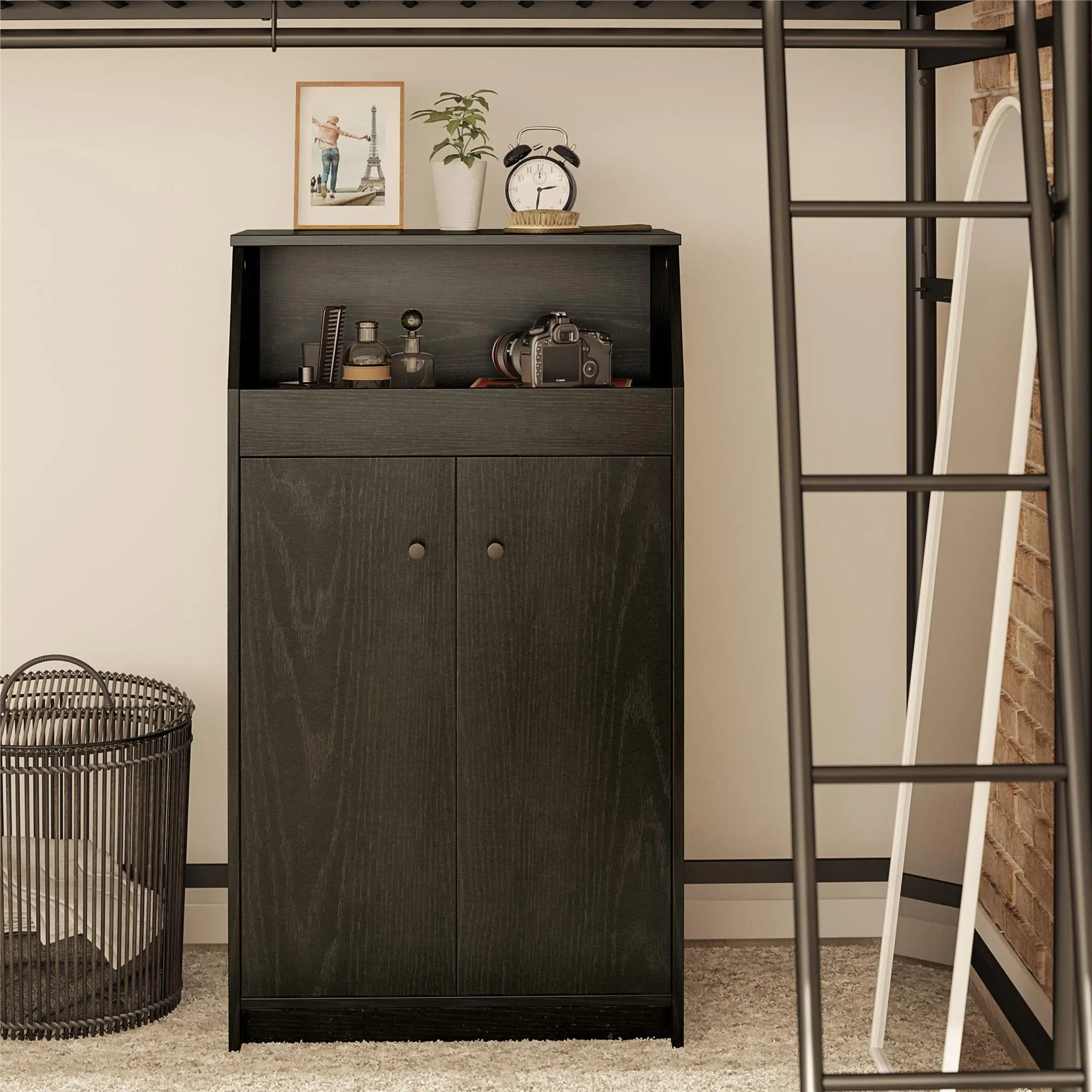 The Loft Black Oak 2-Door Storage Tower-2