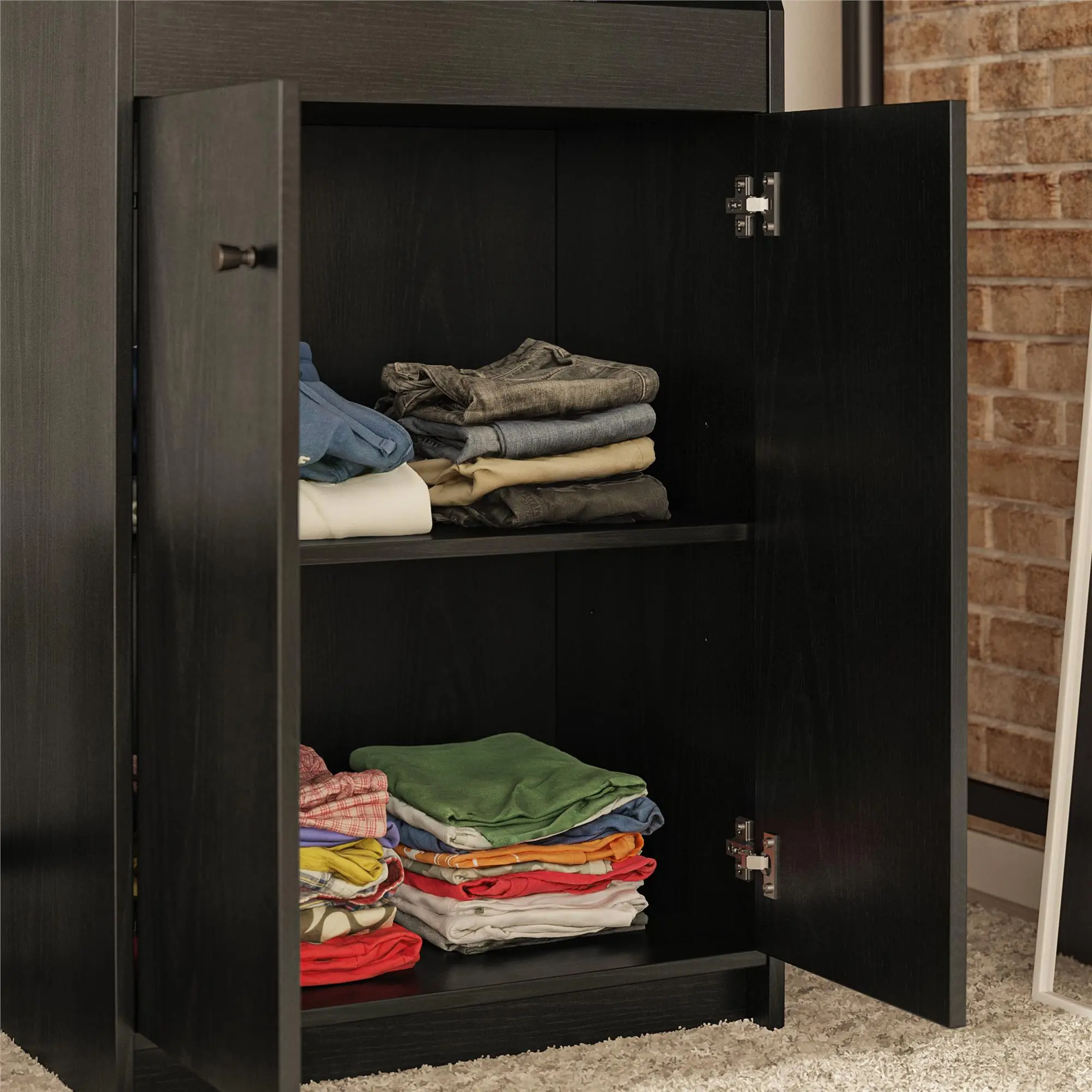 The Loft Black Oak 2-Door Storage Tower-3