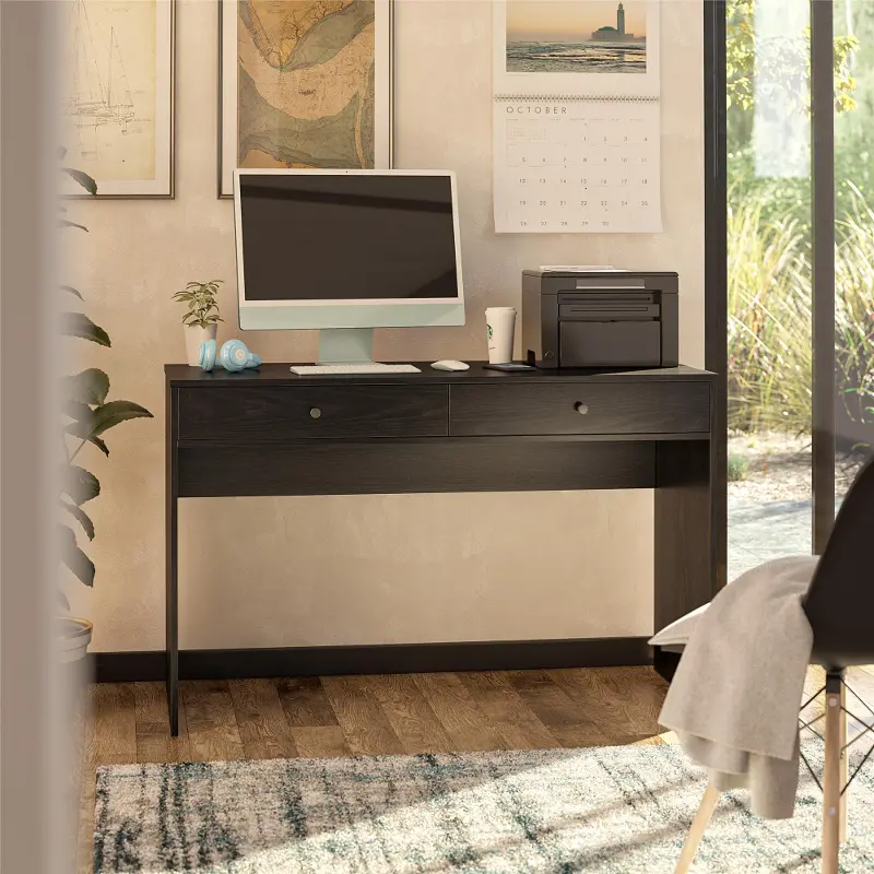 The Loft Black Oak 2-Drawer Writing Desk