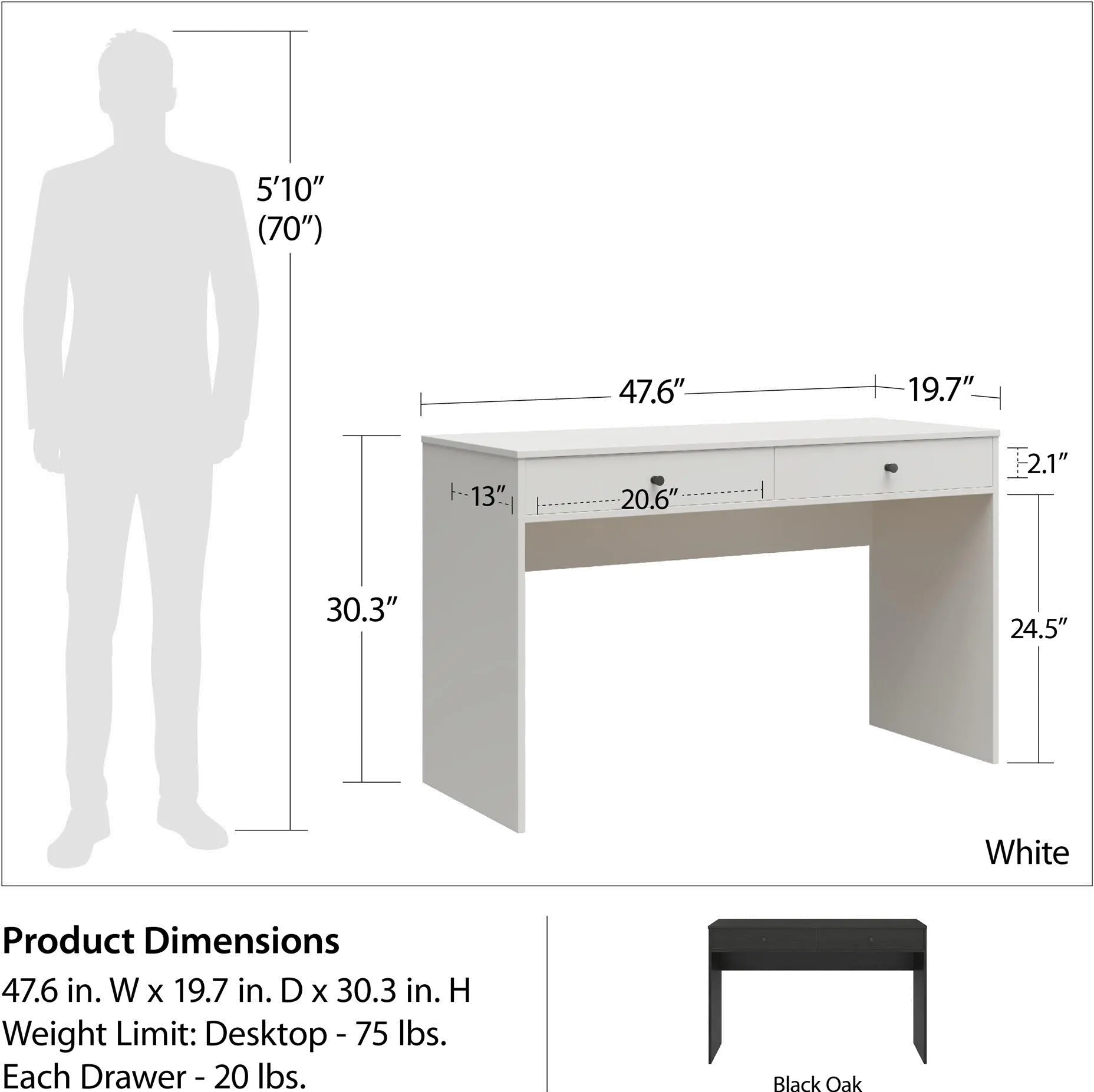 The Loft Black Oak 2-Drawer Writing Desk-7