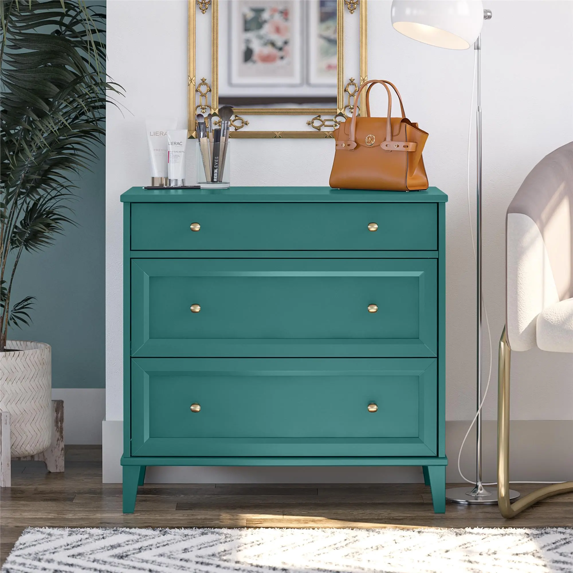 Monticello Emerald Green 2 Drawer Cabinet w/ Pull-out Desk-2