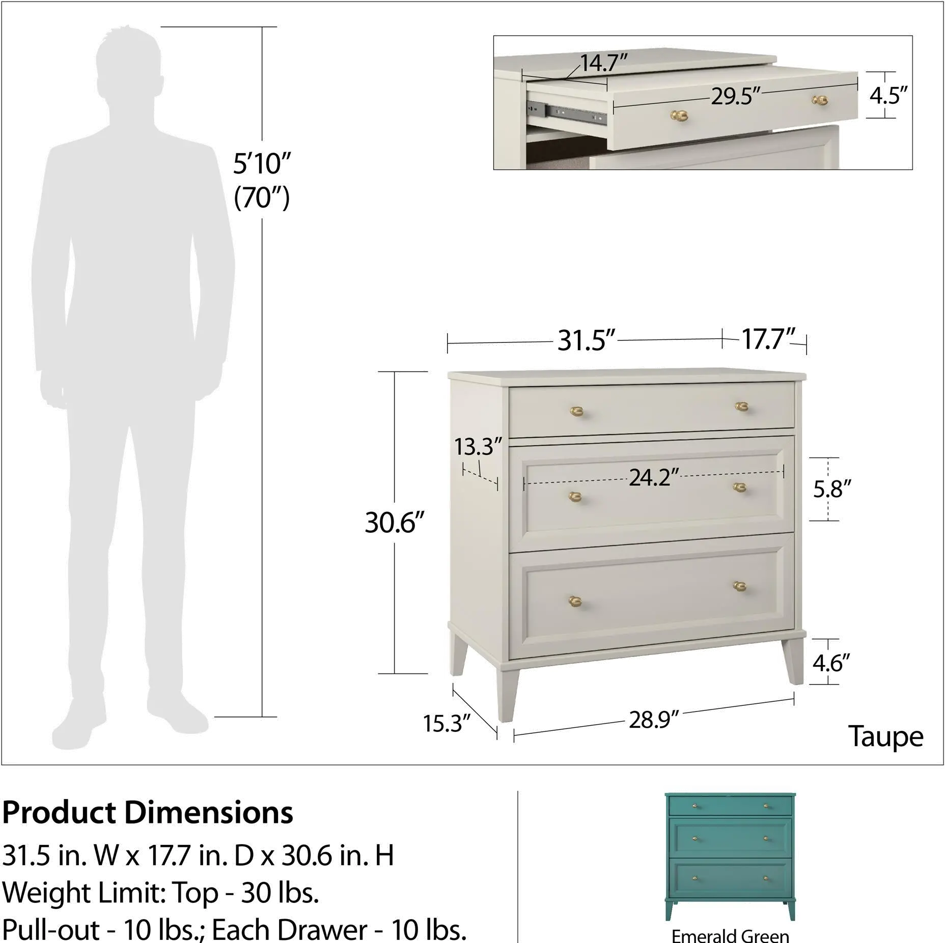 Monticello Emerald Green 2 Drawer Cabinet w/ Pull-out Desk-7