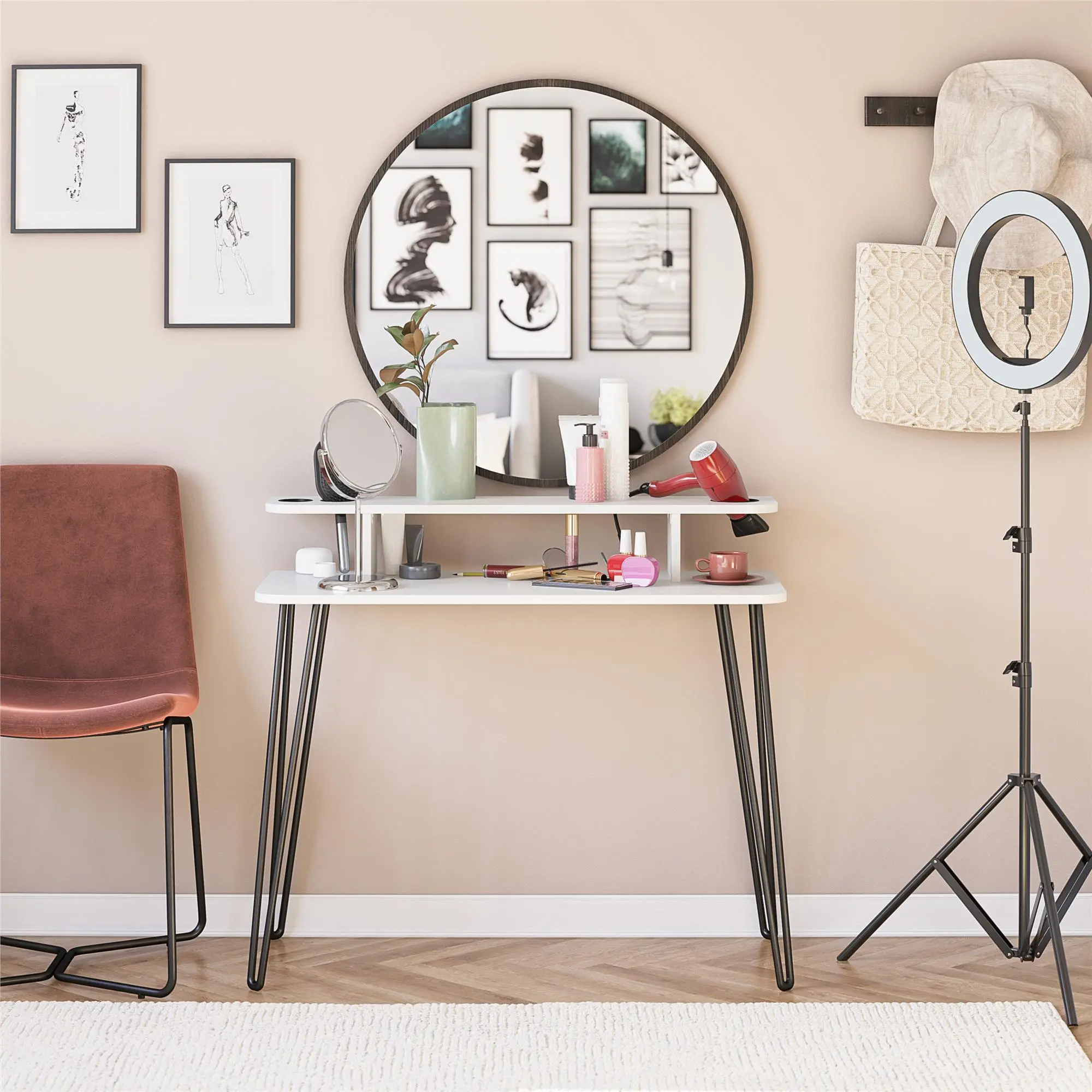 Kimberly White Mid-Century Modern Vanity-2