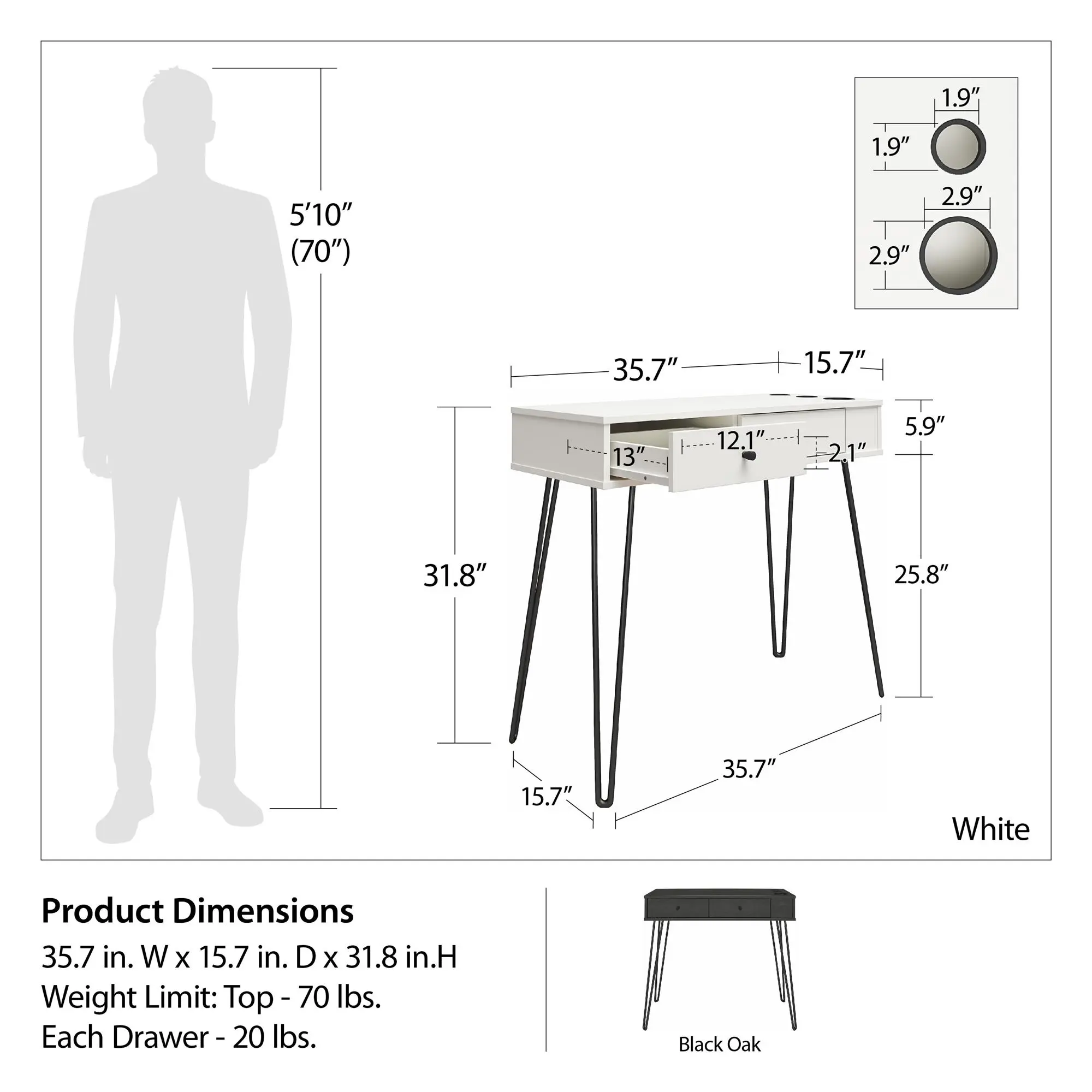 Kimberly White Vanity with Drawers-9