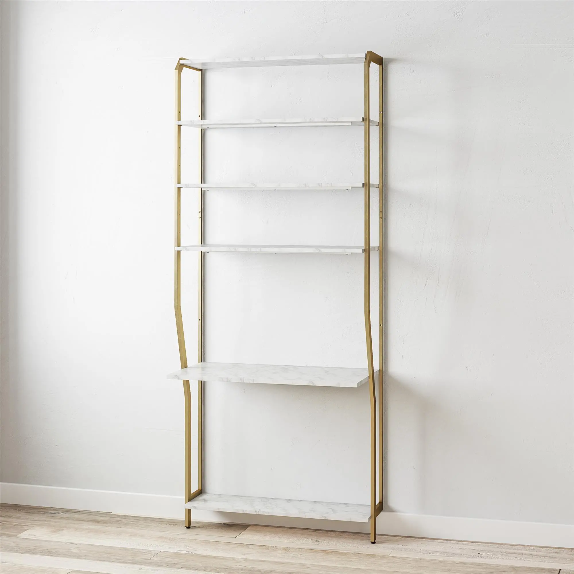 Gwyneth White Marble Closet Vanity with Shelves-1