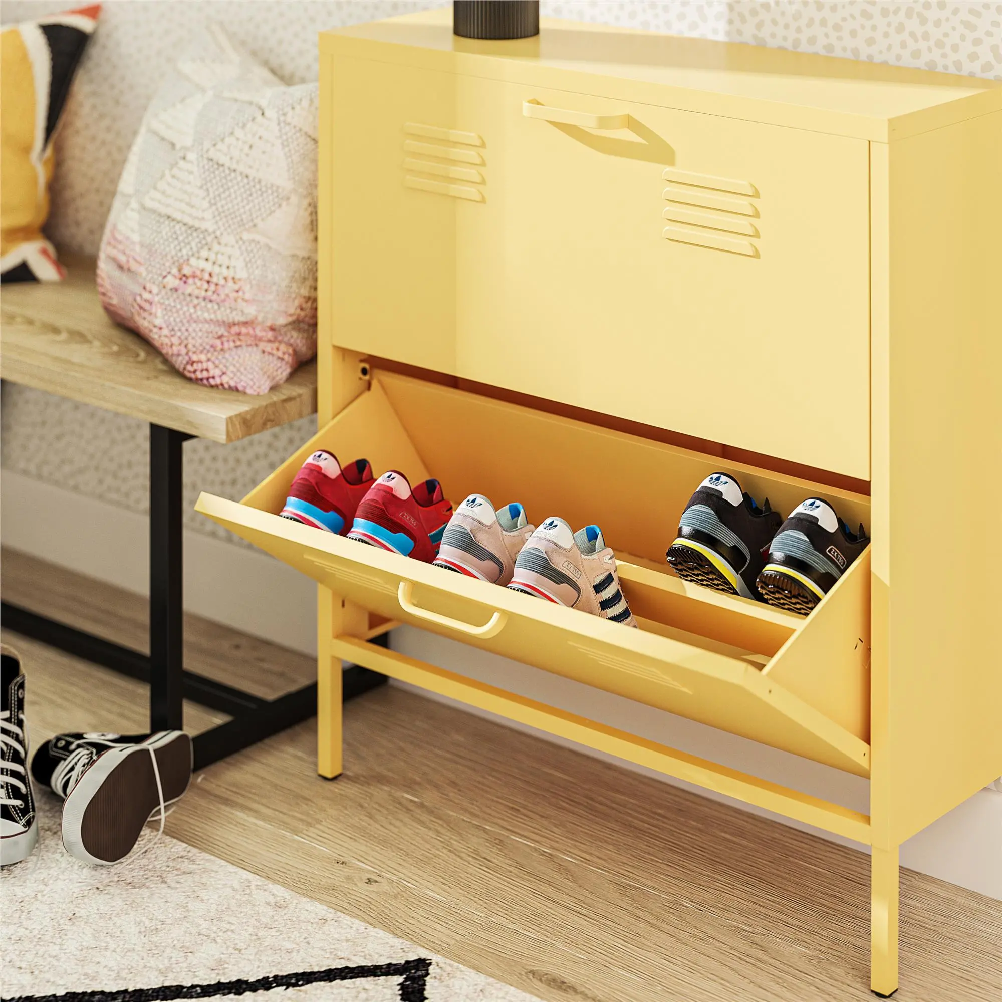 Cache Yellow Locker-Style Shoe Storage Cabinet-4
