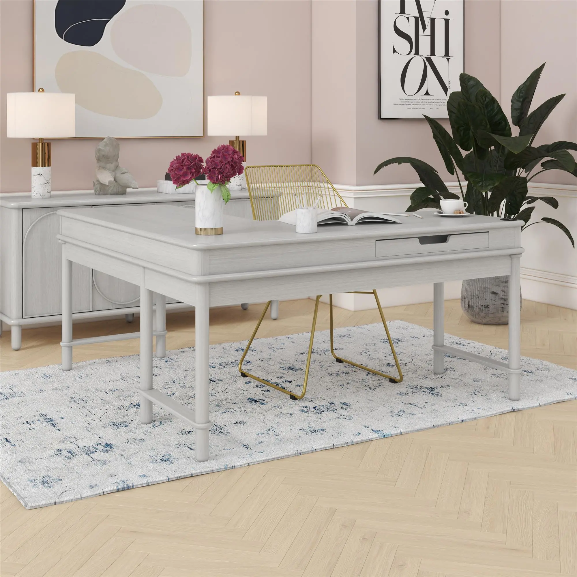 Selena Rustic White Lift-top L-Shaped Desk-2