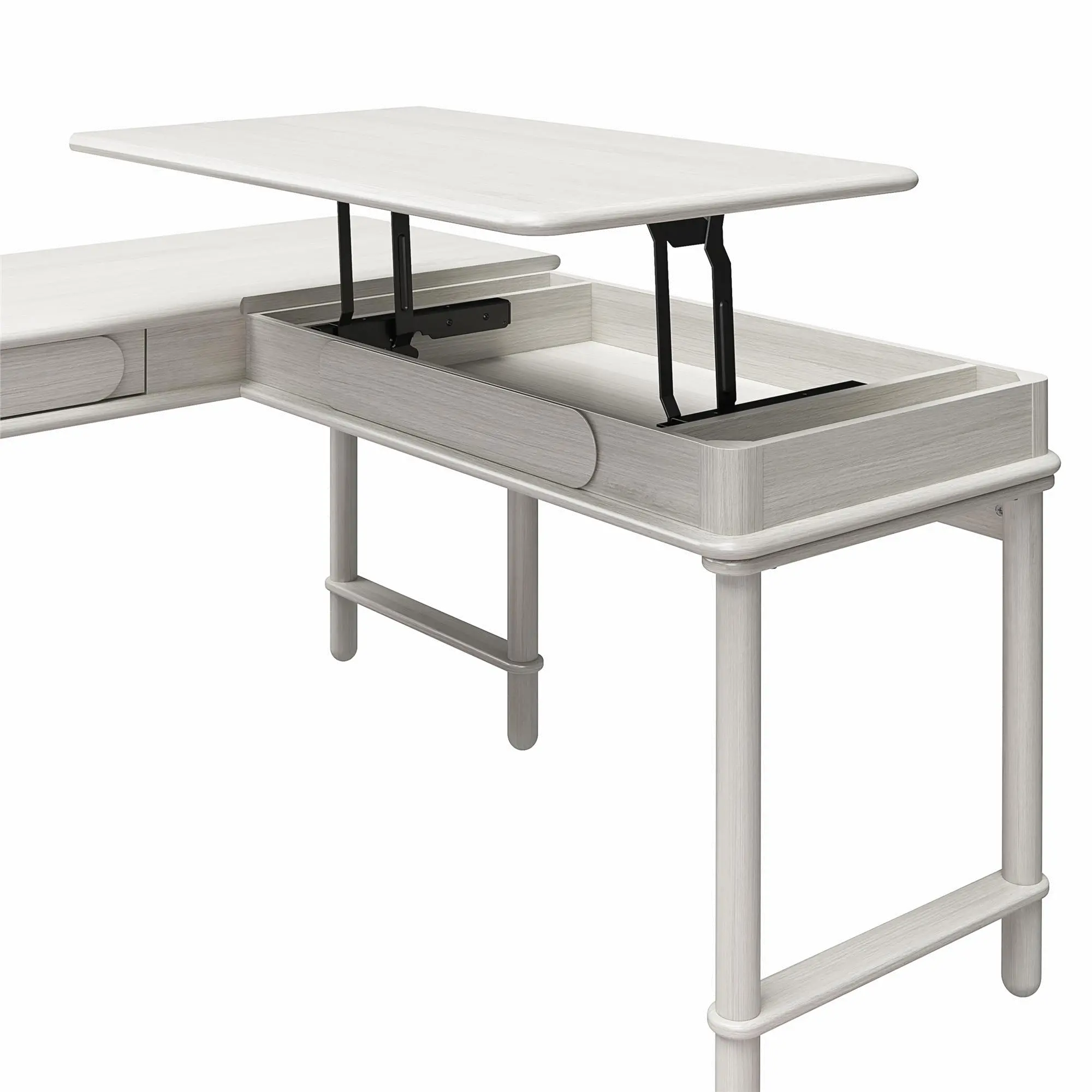 Selena Rustic White Lift-top L-Shaped Desk-7