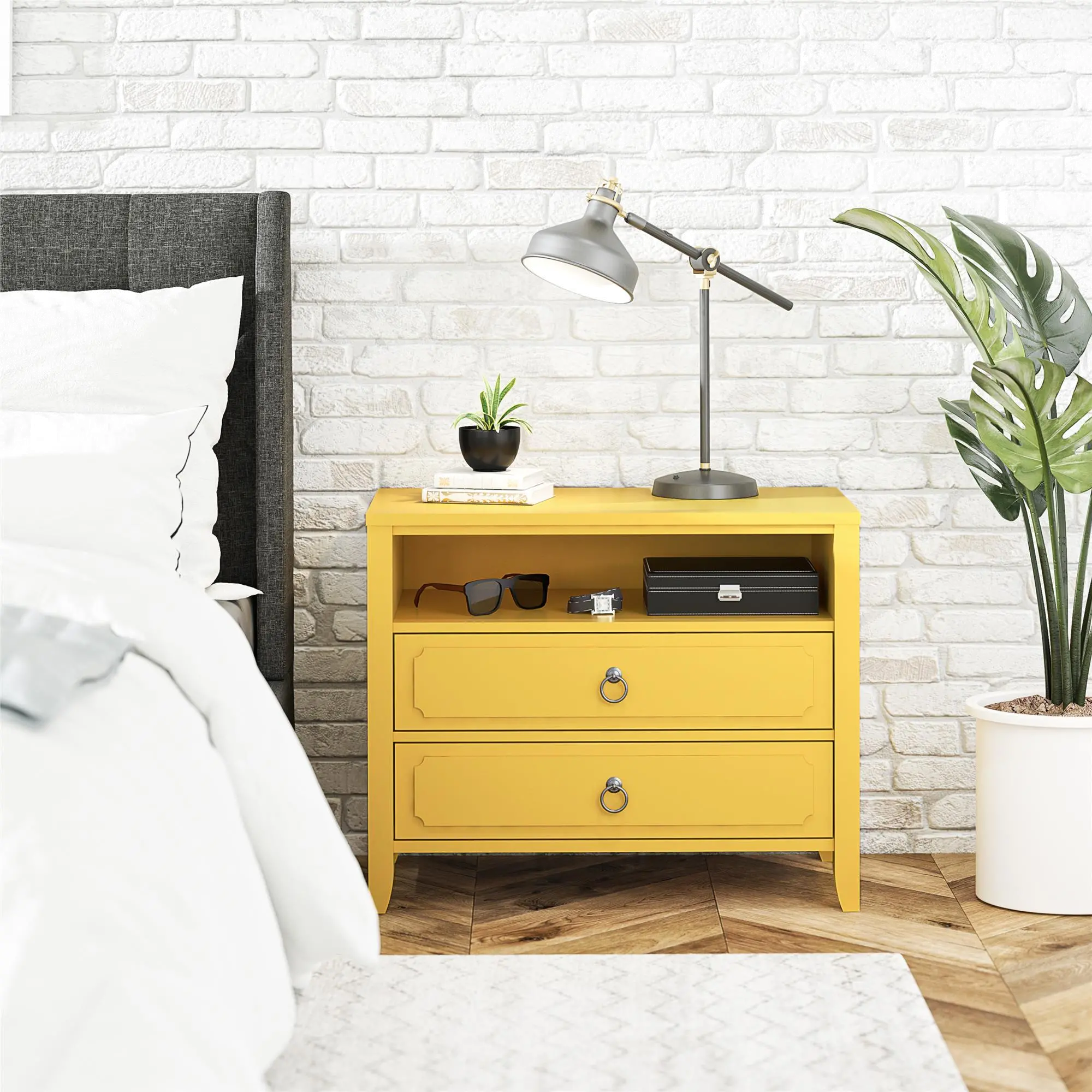 Her Majesty Mustard Yellow 2-Drawer Nightstand-2