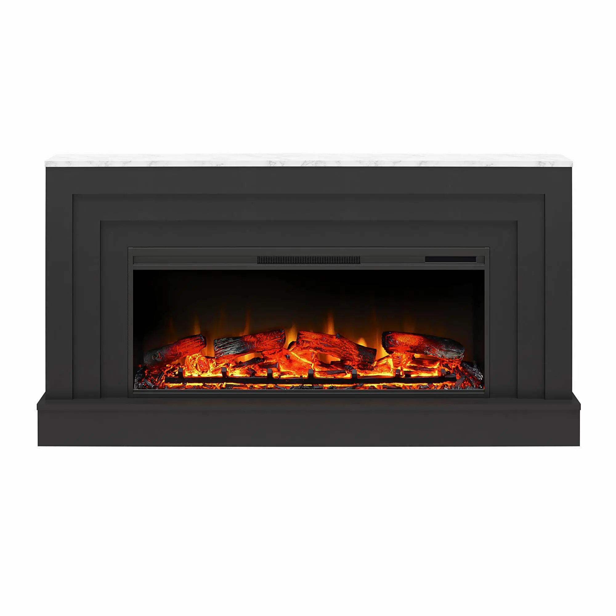 Lynnhaven Black & White Marble Wide Mantel with Fireplace-3
